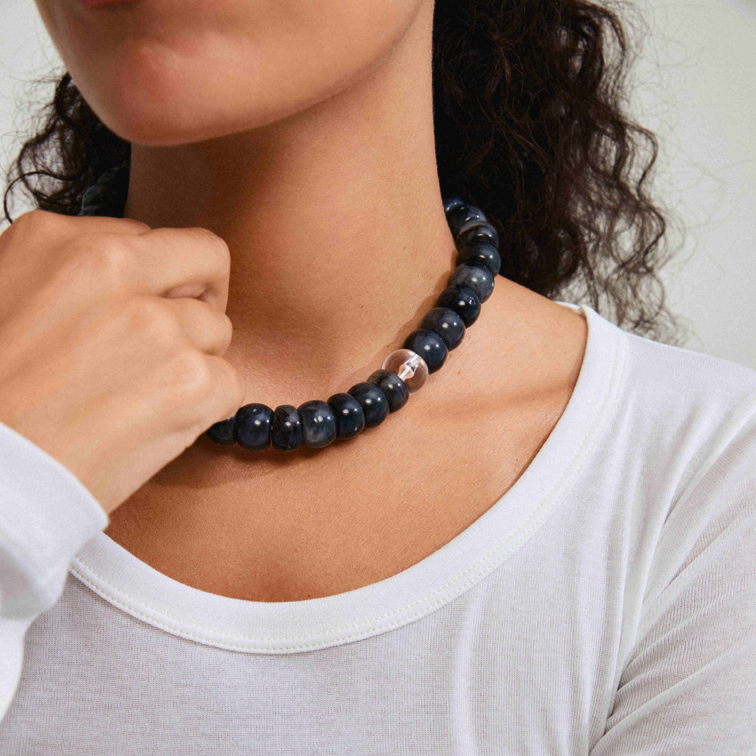ECLIPSE collier perles acrylique gris recyclées