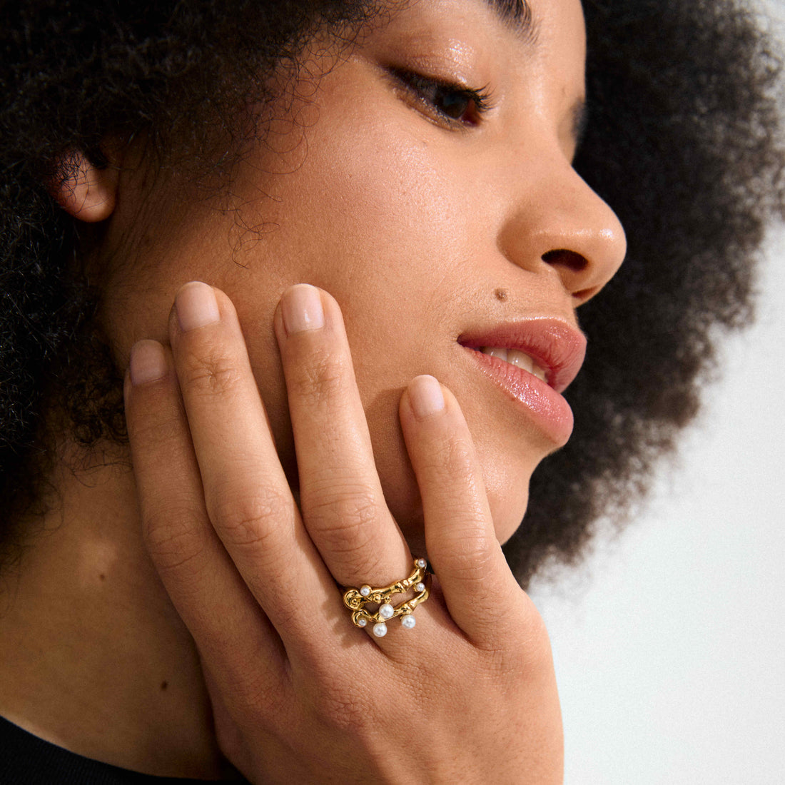 HADLEY recycled pearl rings 2-in-1 set