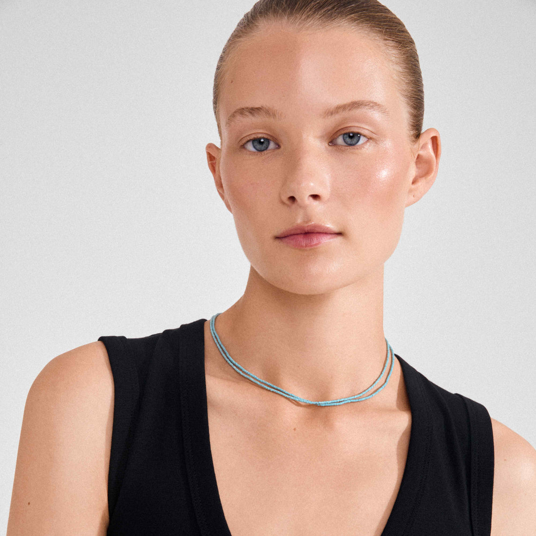 HAZE collier perles bleues recyclés 2-en-1