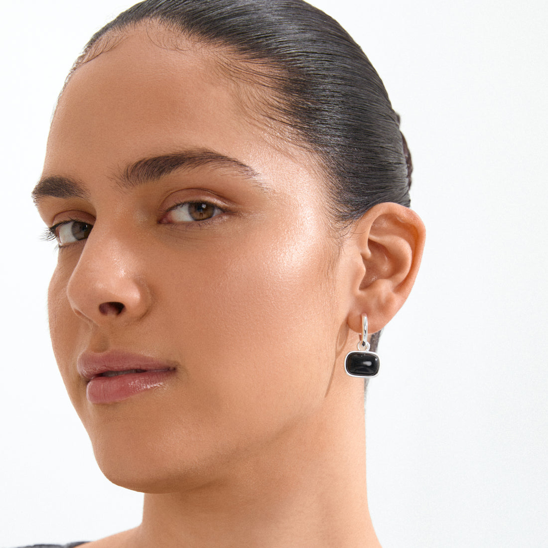 NOW boucles d’oreilles pendentif agate noire recyclées