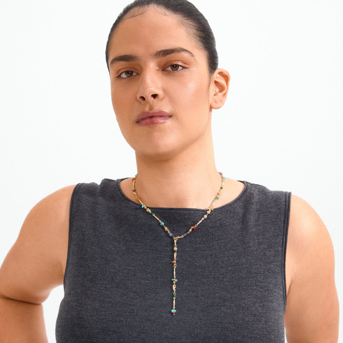 TRACE recycled semi-precious stone Y-necklace