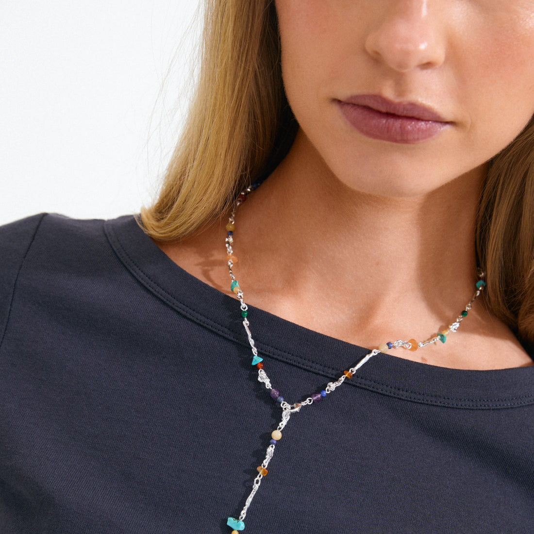 TRACE recycled semi-precious stone Y-necklace