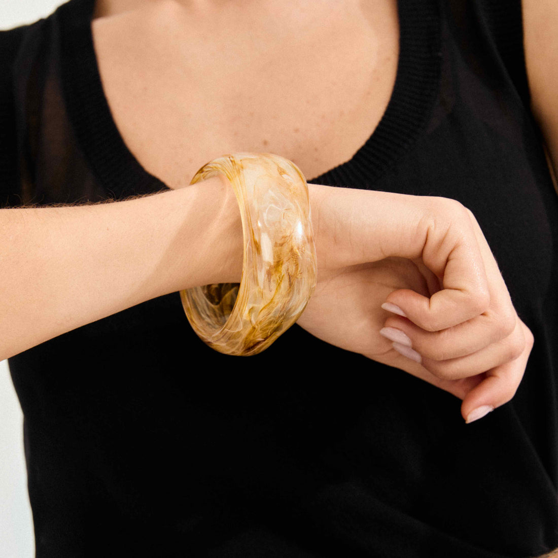 AASE recycled maxi acrylic bangle bracelet marble beige