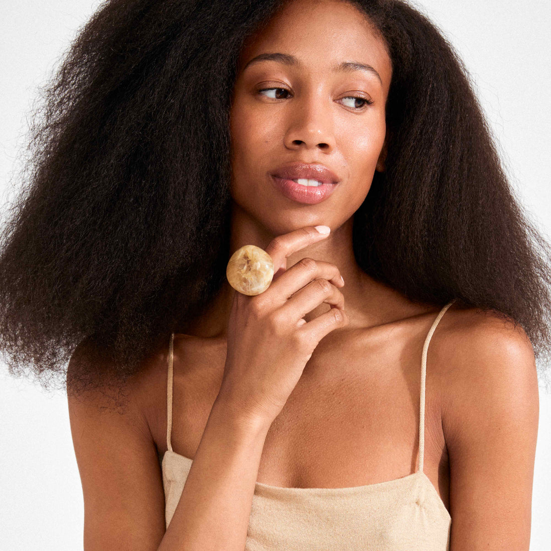 AASE recycled acrylic chunky ring marble beige