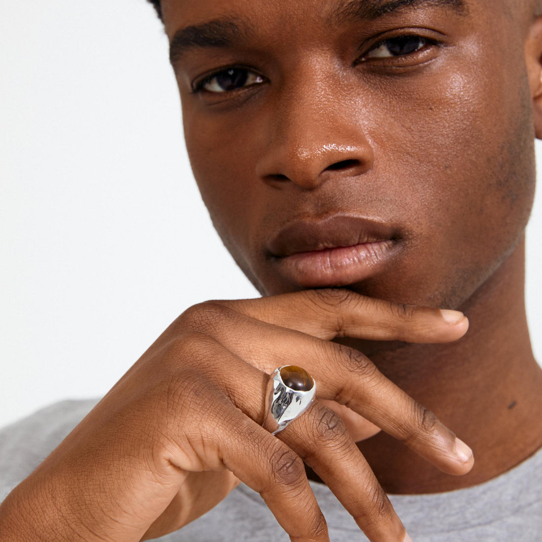 xDEA Pave Recycled Tiger Eye Chunky Ring