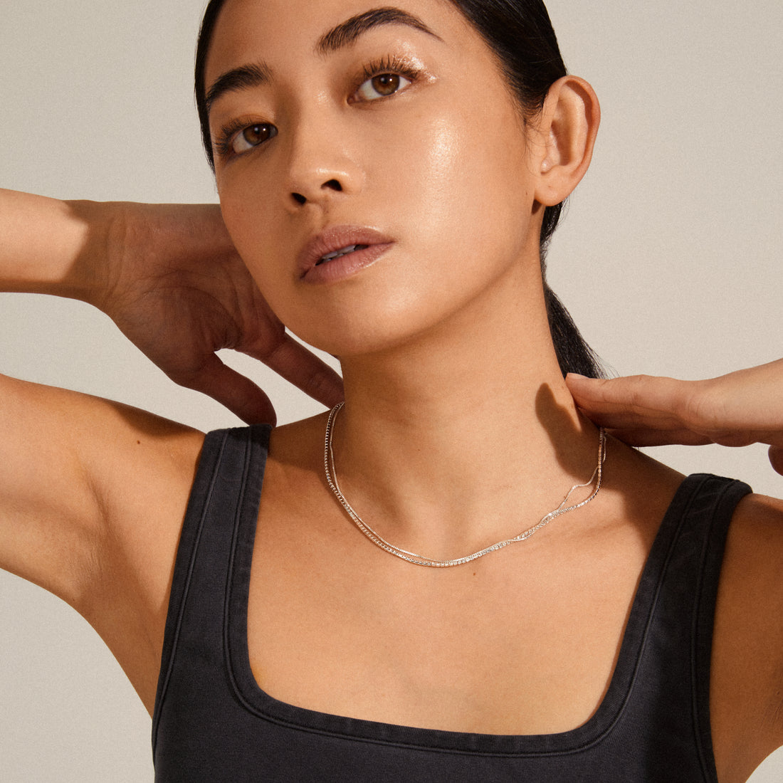 MILLE crystal layered necklace 2-in-1