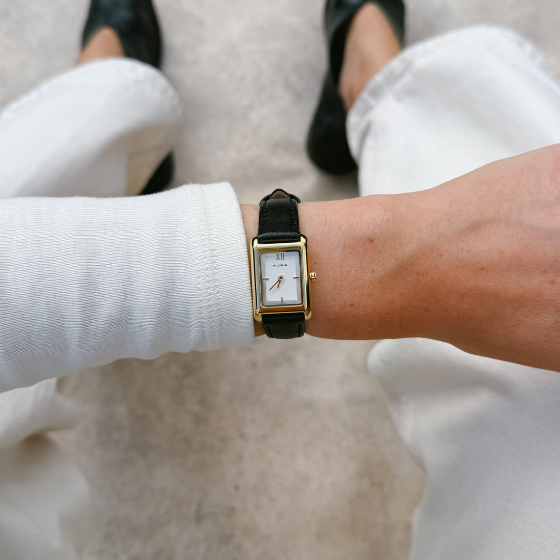 HAVEN Signature Rectangle Leather Strap Watch