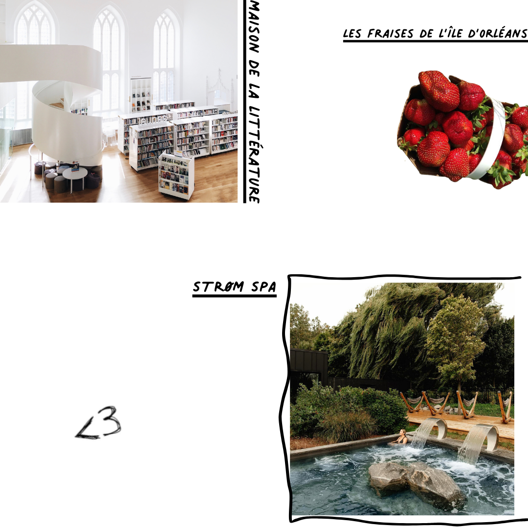 Relax at STRØM SPA, explore poetry and history at Maison de la Littérature, or visit Île d'Orléans for fresh produce and scenic beauty.