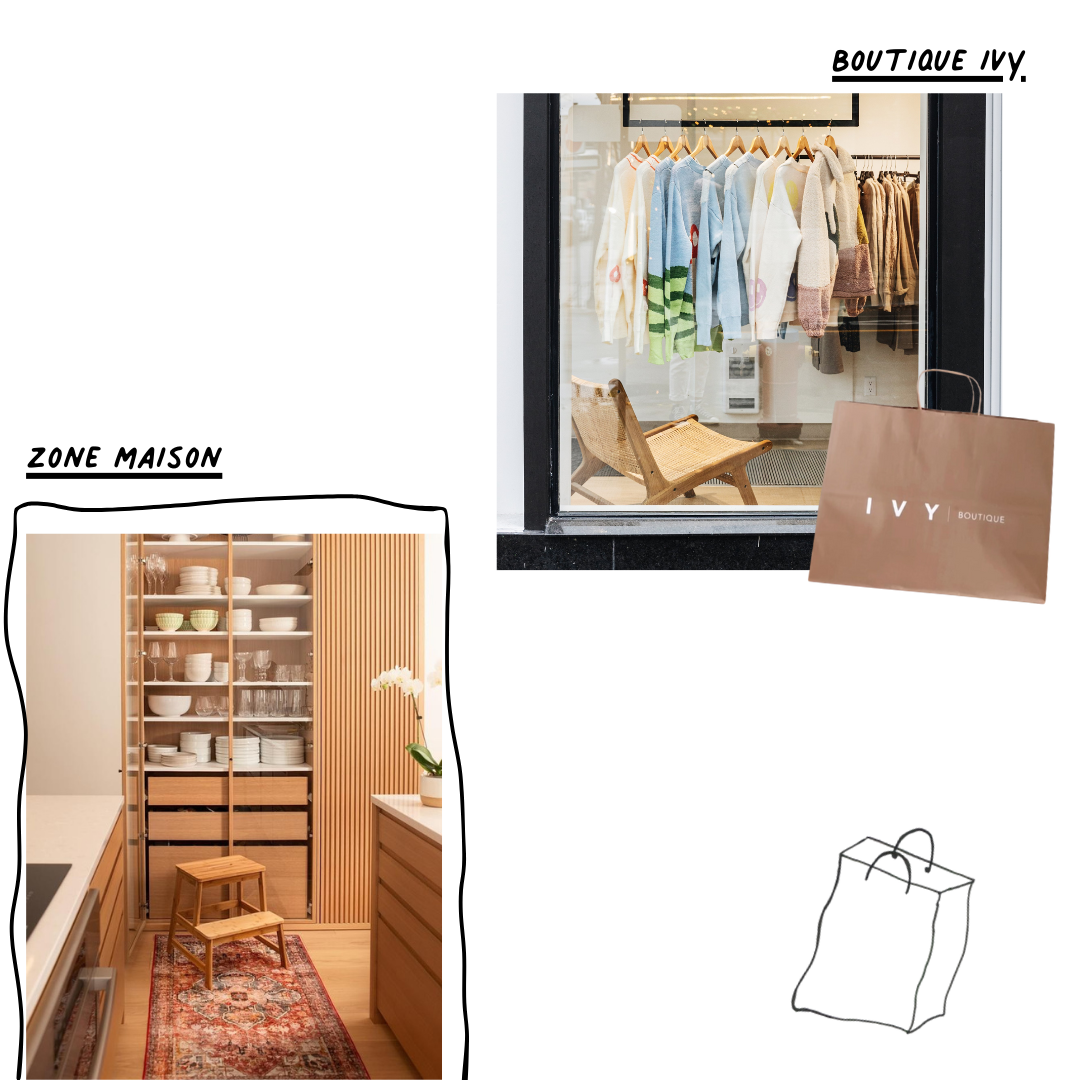 Ivy boutique and Zone Maison in Québec City – discover fashionable clothing at Ivy and unique home decor at Zone Maison.
